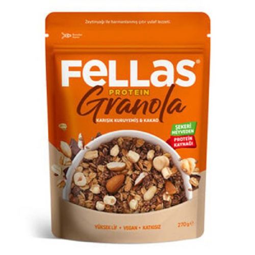 FELLAS VEGAN PROTEİN GRANOLA KARIŞIK KURUYEMİŞ&KAKAO 270 GR